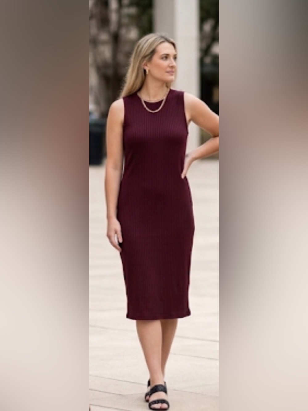 Nine West Sleeveless Ribbed Midi Dress - Burgundy size XL NWT